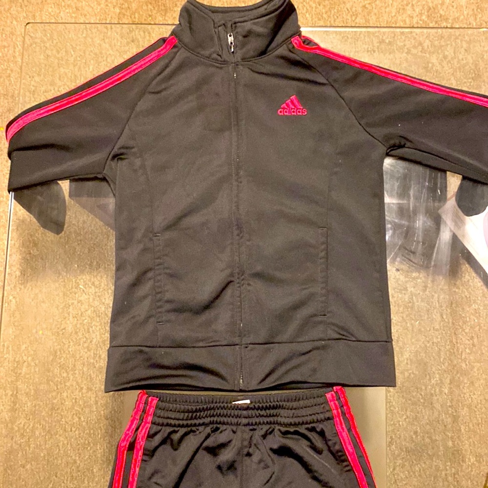 Girl size 6X pink in black Adidas tracksuit